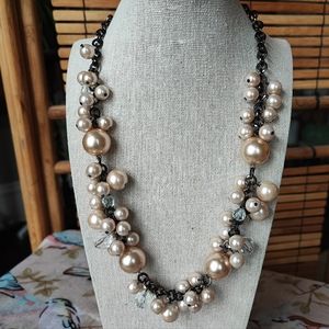 Robert Rose Signed Gunmetal Creamy Faux Pearls Statement Baubles Necklace